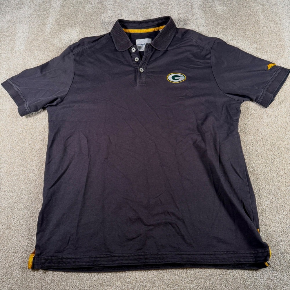 Tommy Bahama Polo Shirt Mens Medium Black Green Bay Packers NFL Cotton Blend